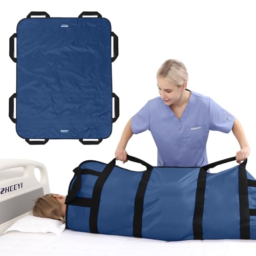 Multipurpose 48" x 40" Positioning Bed Pad with Reinforced Handles - Reusable & Washable Transfer Sheet for Turning, Lifting & Repositioning - Double-Sided Nylon Fabric, Navy Blue - color: 8-navy Blue