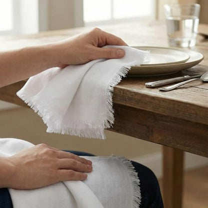 ACCENTHOME White Cotton Linen Napkin Set of 12 18x18 inch Dinner Napkins - Washable Soft Premium Hotel Quality Reusable Hemmed Edges Napkins Perfect Table Linens for Family Dinners, Weddings - color: 12 - White, size: 18"x18" - Pack of 12