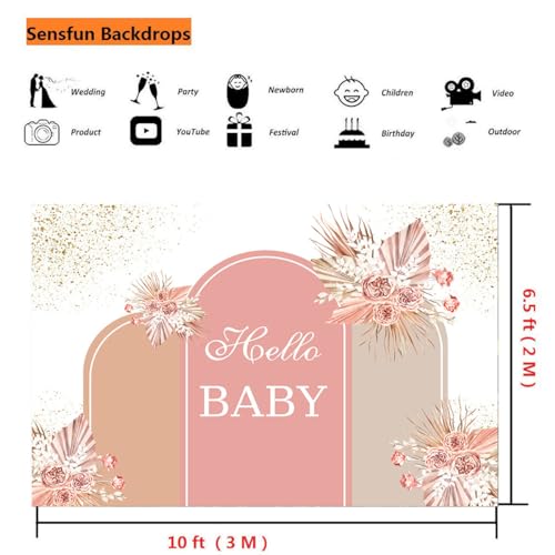 Sensfun Dusty Pink Baby Shower Backdrop Boho Baby Shower Decoration Blush Brown Pampas Floral Oh Baby Banner Photography Background for Boy Girl Gender Neutral Party Supplies Photobooth Props 10x6.5ft - size: 10X6.5ft