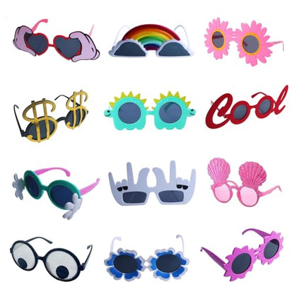 Funny Party Sunglasses - 12 Pack Novelty Glasses, Cool Party Masks, Summer Party Favors, Funny Photo Booth Props, Crazy Sunglasses for Adults