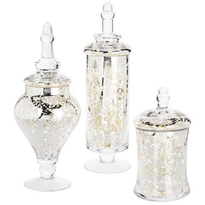 MyGift Set of 3 Silver Mercury Glass Apothecary Jars, Weddings Centerpiece Candy Buffet - color: Silver