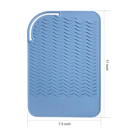 11" X 7.5" Large Heat Resistant Silicone Mat for Hair Styling Tools, Hair Straightener Pad, Curling Iron Mat, Flat Iron Mat, Hot Iron Holster Pad Counter Cover for Travel Vanity Salon - color: Dusty Blue, size: 11" X 7.5"