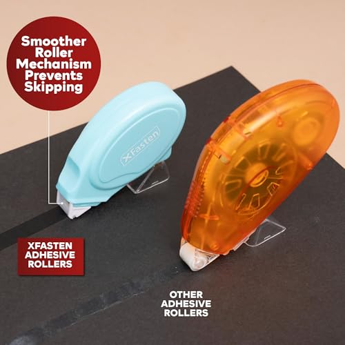 XFasten Glue Tape Roller for Scrapbooking 4-Pack Acid-Free Blue Double Sided Tape Roller for Crafts, Photos, Bullet and Junk Journaling Supplies - Scrapbook Adhesive Runner (0.3 in x 30 ft) - color: Blue