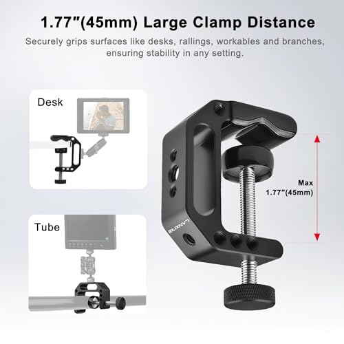 C Clamp Camera Mount with 1/4’’ and 3/8’’ Threaded Holes - 4.5cm Jaw Opening - Max Load 2kg - 2 Pack