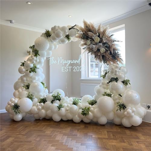 Double Stuffed White Balloons Different Size 115Pcs 5/10/12/18 Inch White Pearl Balloons Arch Garland Kit for Wedding Bridal Shower Birde to be Engagement Baby Shower Birthday Party - color: White