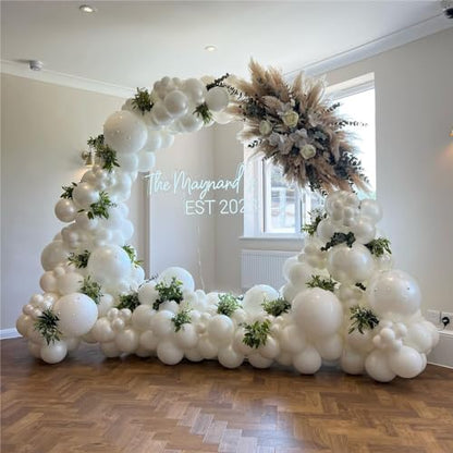 Double Stuffed White Balloons Different Size 115Pcs 5/10/12/18 Inch White Pearl Balloons Arch Garland Kit for Wedding Bridal Shower Birde to be Engagement Baby Shower Birthday Party - color: White