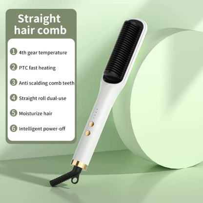 Straight Comb, Negative Ion Straightener, Lazy Curling Iron, Straight Hair Curl, Dual-Purpose Splint Electric Curling Comb (White)…