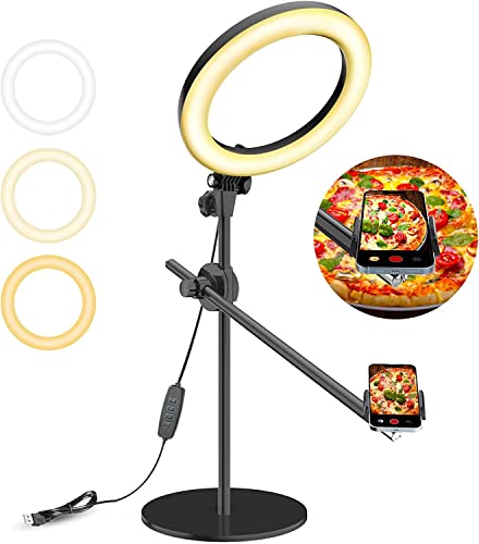 Selfie Ring Light with Stand and Phone Holder,Overhead Phone Mount with 10.5" Ring Lights,Desk Circle Lingt with Tripod Adjustable Shooting Arm for Video Recording,YouTube,TikTok,Live Streaming