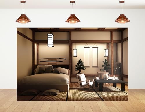 9x9ft Japanese Style Bedroom Backdrop Katana Display Tatami Living Space Photography Background for Home Decor and Cultural Event Decorations Tapestry Photo Booth Props - size: 9x9ft