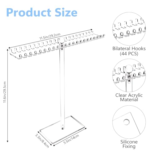 Jewelry Stand, Acrylic Necklace Holder, Clear Jewelry Organizer with Bilateral Hooks, Necklace Display Stand for Bracelets Earrings Rings Bangles
