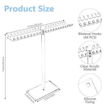 Jewelry Stand, Acrylic Necklace Holder, Clear Jewelry Organizer with Bilateral Hooks, Necklace Display Stand for Bracelets Earrings Rings Bangles