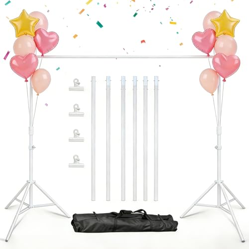 Backdrop Stand, 6.5 x 10ft Photo Studio Adjustable Background Stand Support kit with 4 Clamps, 1 Carrying Bag, Pipe and Drape Stand for Party, Events Decoration, Wedding, Photography (White) - color: White