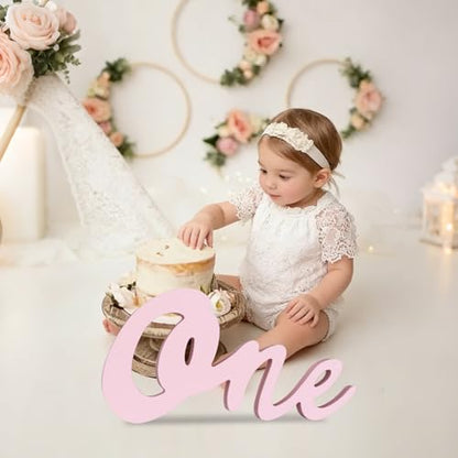 TONIFUL One Wooden Sign Cutout Letter for Girl 1st Birthday Party Decorations Table Centerpieces for First Birthday Light Pink Letter Wooden Photo Booth Props Party Decorations Supplies - style: One-Light Pink