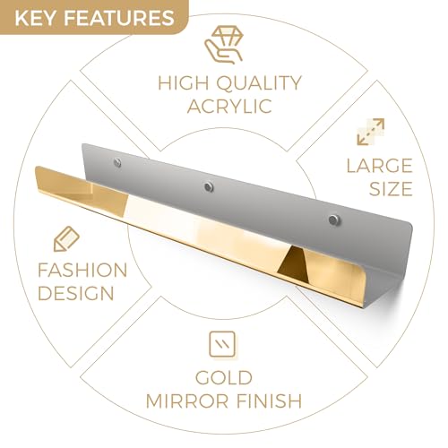 2 Pack 24 Inch Gold Reflective Acrylic Shelves, Gold Foating Shelves, Modern Sunglasses Essential Oil Picture Ledge Display Toy Storage Shelf - color: 24in-gold Mirror