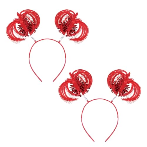 Beistle Red Ponytail Boppers – 2 Pack, Synthetic Hair Headband Accessories with Metallic Fringe, Spirit Headwear for Costume Styling, Themed Party Events, Photo Booth Props, and Novelty Wear