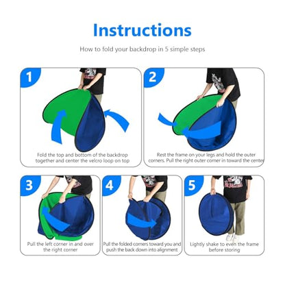 5x7ft/1.5x2m Chromakey Backdrop with 7.8ft/2.4m Stand, 2-in-1 Green Screen and Blue Screen Reversible Collapsible Background Panel for Photography Studio, Live Streaming, Video Shooting, Games - color: Green/Blue