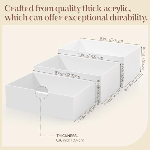 3 Pack Extra Large Acrylic Buffet Risers - 15”, 14”, 13” White Display Stands with Hollow Bottoms, Cube Riser Boxes Nesting for Dessert Food Catering Buffet Display Party Supplies - color: White, size: 15”,14”,13”