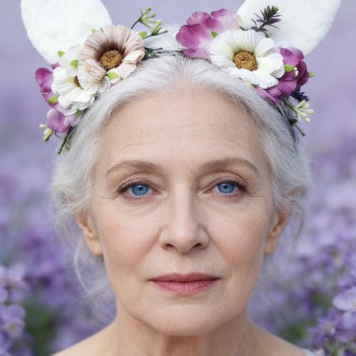 Bunny Ears Headband Furry Rabbit Ear Hairband Flower Easter Party Parade Prom Cosplay Headwear Costume Hair Accessories Gift - color: Bunny Ears