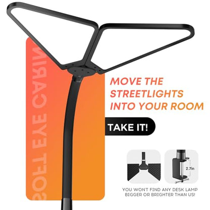 AILBTON Ultra-Large Gooseneck Desk Lamp with Clamp| Dual-Source Super Bright LED Study Light with Flexible Arms, 5 Brightness & 4 Color Modes for Home Office/Reading - style: Fan-shaped Table Lamp