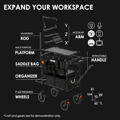 TARION Video Production Cart Accessories - Foldable Storage Box for Titanrig Cart Base - Dual Side Access & Extendable for Long Gear - Titanrig Organizer - style: Accessory - Organizer
