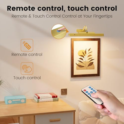 Picture Frame Light, 12" Rechargeable Wireless Battery Powered Lighting, Dimmable LED with Remote 3CCT for Wall Art Gallery Display (Gold) - color: Gold, size: 12IN-1pack