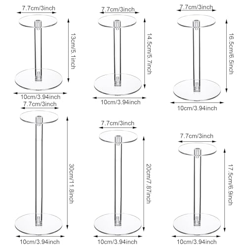 Soaoo 6 Pcs Round Acrylic Display Stands Small Clear Display Risers Plastic Clear Acrylic Pedestal Set for Hat Jewelry Watch Plant Cake (6 Size) - size: 6 Size