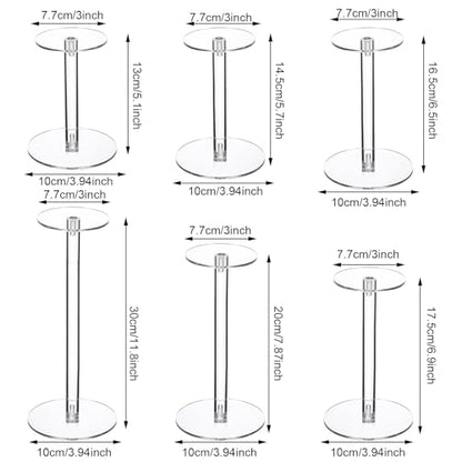 Soaoo 6 Pcs Round Acrylic Display Stands Small Clear Display Risers Plastic Clear Acrylic Pedestal Set for Hat Jewelry Watch Plant Cake (6 Size) - size: 6 Size