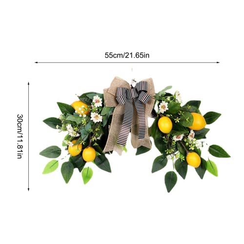 MANMAOHE Flower Swag Artificial Lemon Swag 22In Spring/Summer Wreath Fruit Wreath Garland with Ribbon Daisy and Eucalyptus Leaves for Wedding Home Party Wall Decor