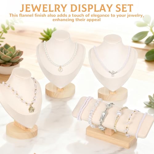 Rainmae 4Pcs Jewelry Display Set, Necklace Display Stand and T Bar Bracelet Holder, Wooden Necklace/Watch/Bracelet Display Rack, Jewelry Bust for Selling for Vendors Home Trade Organizer