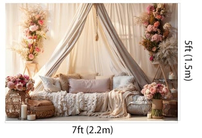 Kate 7x5ft Boudoir Pillows Backdrops for Photography Bedroom Headboard Background Branch Flowers Backgrounds Bridal Newborn Baby Show Decoration Studio Backdrop - size: 7x5ft