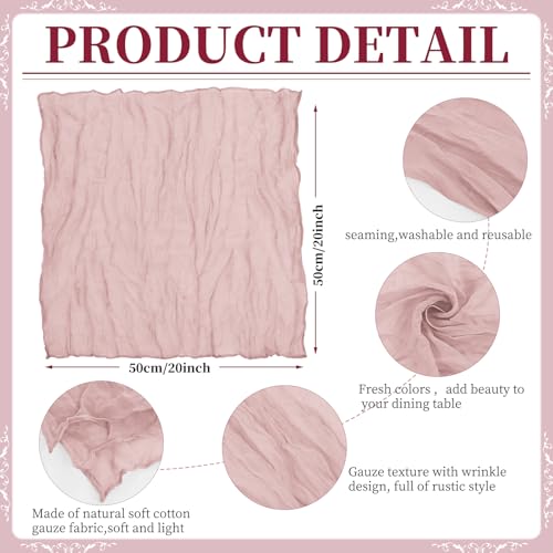 42 Dusty Pink Gauze Cheesecloth Napkins, 20 x 20 Inch Wrinkled Rustic Boho Dinner Napkins for Wedding,Dinner,Family Everyday Use/Parties - color: Dusty Pink, size: 20" x 20" (Set of 42)