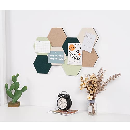 LAJAR 8 Pcs Hexagon Felt Bulletin Board Tiles, Self Adhesive Felt Pin Board Wall Tiles for Photos, Pictures, Memos (Green) - color: Green
