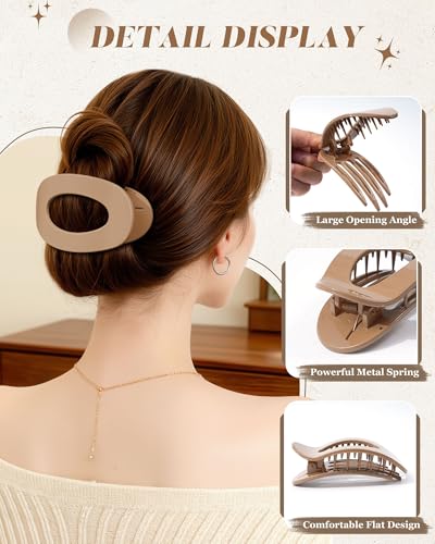 AWAYTR Flat Hair Clips For Women 4.33" Lay Flat Claw Clip for Hair 6Pcs Round Large Hair Claw Clips (Glossy - Brown Series) - color: Glossy - Brown Series
