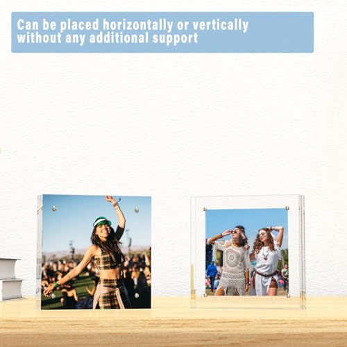 HELPLEX 2 Pack 8x8 Acrylic Picture Frames, 24mm Thicker Square Frameless Clear Frame Double Sided Magnetic Frame, Free Standing Desktop Display Stand Acrylic Frames - size: 8x8(2 PACK)