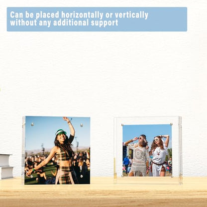 HELPLEX Acrylic Frame, 5 Pack 5x5 Acrylic Picture Frames, 20mm Thicker Frameless Clear Double Sided Magnetic Frame, Free Standing Desktop Display - size: 5x5(5 PACK)