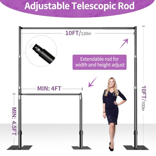 10x10 Pipe and Drape Stand Kit, Heavy Duty Backdrop Stand Adjustable, Sturdy Metal Back Drop Decoration Frame with Flat Base for Parties, Flower Wall, Wedding, Event,Trade Shows, Photo Shoot- Black - color: Black, size: 10ftx10ft
