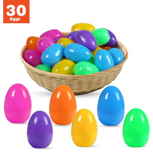30Pcs Fillable Easter Eggs, 2.36'' Plastic Bright Easter Eggs Empty Bulk Assortment, Perfect for Easter Egg Hunt/Surprise Egg