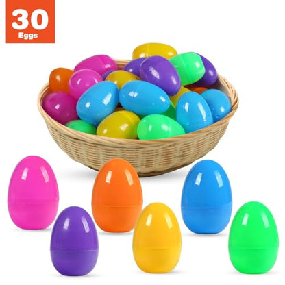 30Pcs Fillable Easter Eggs, 2.36'' Plastic Bright Easter Eggs Empty Bulk Assortment, Perfect for Easter Egg Hunt/Surprise Egg