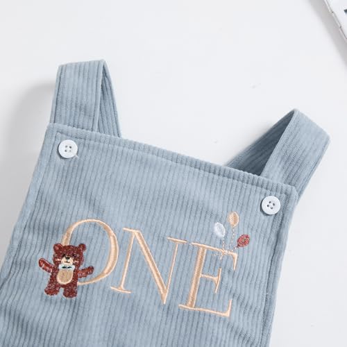 IMEKIS Baby Girls Boys Boho 1st Birthday Outfit Backless Overalls Romper for Cake Smash Photo Shoot - color: Blue Bear One, size: 9-12 Months