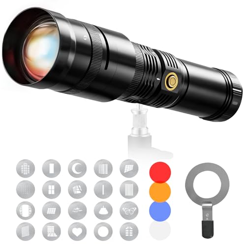 WELLMAKING 15W LED Photography Flashlight Optical Glass Lenses, 7800mAh Aluminum Alloy Patterned Ambient Light, with 20 Patterned Light Filters for Photo, Content Creation Video Recording Accessorie - color: 15W