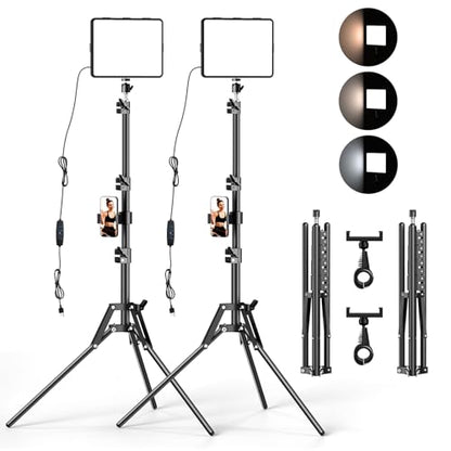 ALTSON 2 Packs Video Light Kit, LED Studio Light, 2700-6500K Dimmable Photography Lighting Kit with Tripod Stand&Phone Holder, 12" Rotating Streaming Light for Video Recording, Game Streaming, YouTube