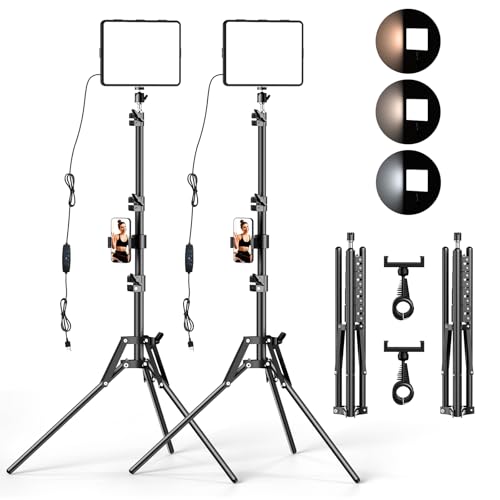 ALTSON 2 Packs Video Light Kit, LED Studio Light, 2700-6500K Dimmable Photography Lighting Kit with Tripod Stand&Phone Holder, 12" Rotating Streaming Light for Video Recording, Game Streaming, YouTube