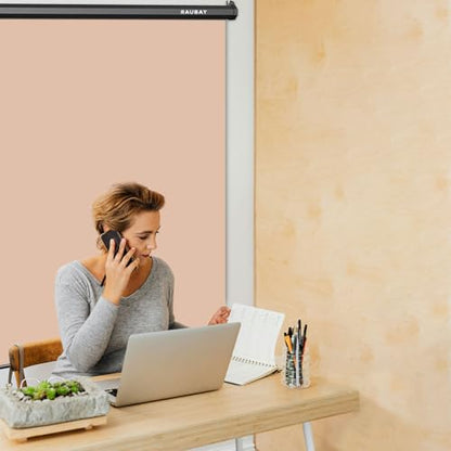 RAUBAY Retractable Pull Down Beige Screen Backdrop - 78.7" x 86.6" Collapsible Wall-Mount Nude Background for Professional Video Production, Photography, TikTok and Video Conferencing - color: Beige, size: Wider(78.7 x 86.6in)