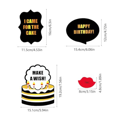 Birthday Photo Booth Props Kit, 25 PCS Black & Gold Party Birthday Selfie Props, Easy-to-Assemble DIY Photo Booth Props Set, & Funny Photography Booth Props for Women & Girls - color: 25p Photo Booth Props Kitcs