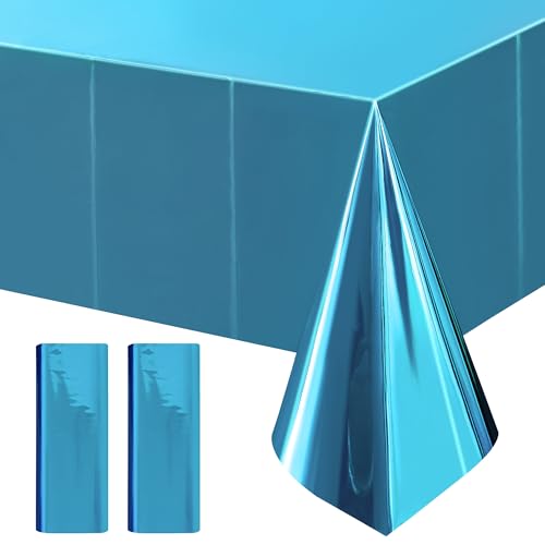 Just Shimmer 2 Pcs Lake Blue Foil Tablecloth 54 * 72inch Plastic Wedding Birthday Winter Party Turquoise Table Cloths Disposable Waterproof Aqua Table Cover for Graduation Anniversary Party Supplies - color: Lake Blue