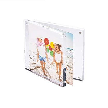 TWING 4x4 Acrylic Picture Frames 2 Pack, 20MM Thick Double Sided Magnetic Clear Photo Frame, HD Frameless Magnetic Photo Frame Display for Desktop Gift Ideal, Cleaning Cloth Included - size: 4x4" 2pack