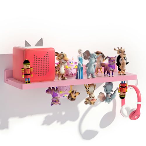 for Tonies Shelf Magnetic - Tonies Figure Organizer for Kids Room, Wooden Magnetic Display Shelf for Tonies Box Holder, Wall Floating Shelves Toy Storage Compatible Charging Station(1 Tier, Pink) - color: Pink, size: 1 Tier