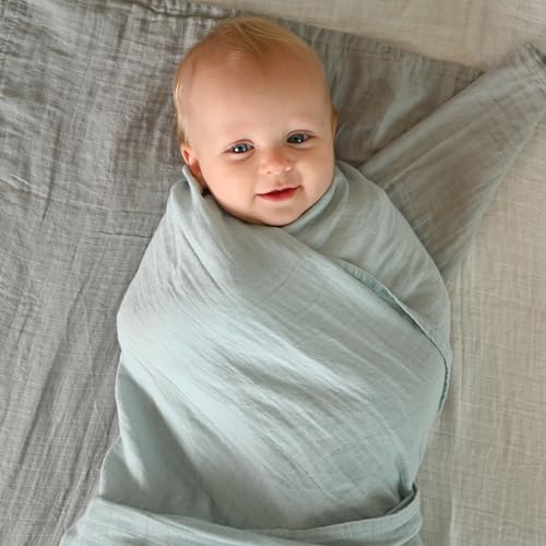 POMISO Muslin Swaddle Blankets for Boys & Girls, Newborn Receiving Blankets, 4 Pack Soft Breathable Baby Swaddles, Large 47x47 Inches, Grey Blue White Green - color: Grey Blue White Green
