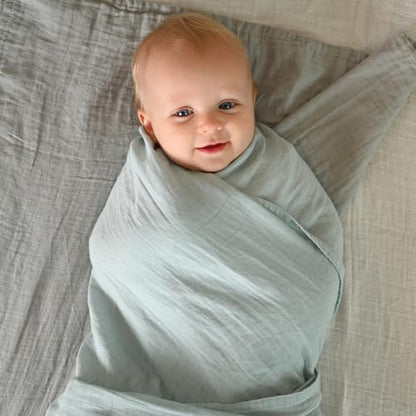 POMISO Muslin Swaddle Blankets for Boys & Girls, Newborn Receiving Blankets, 4 Pack Soft Breathable Baby Swaddles, Large 47x47 Inches, Grey Blue White Green - color: Grey Blue White Green