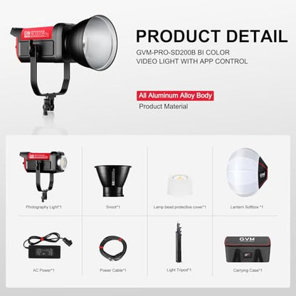 GVM 200W LED Video Light with Lantern Softbox, SD200B Continuous Lighting Kit with Bluetooth Mesh Network/DMX Control, 2700K-6800K Studio Light Photography Lighting Kit, 45400lux/1m, 12 Scene Effects - size: Sd200b-set2